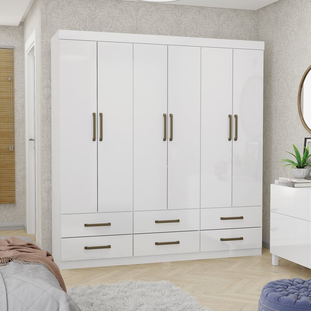 Guarda-Roupa 6 Portas(Sem Espelho/Sem Pés)Dallas 1,53 m Branco – CARIOCA MÓVEIS