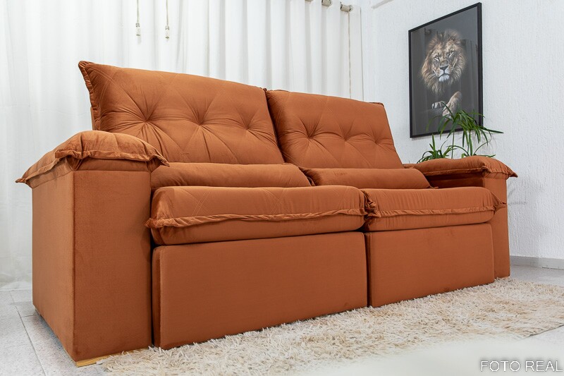 Sofá Retrátil Reclinável Califórnia 2.50m Veludo 549 Terracota - D28 Hiper soft - Imagem 4