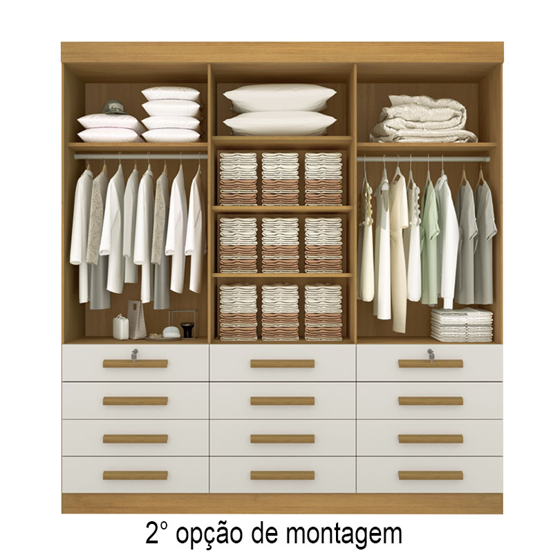Guarda-Roupa Casal Mônaco 6 Portas 12 Gavetas Cinamomo/Off Larg. 2.40m D Doro - Imagem 3