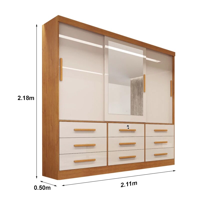 Guarda-Roupa Casal 3 Portas Turim Larg. 2.11 Nature/Off White Bianchi - Imagem 3