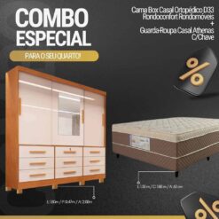 Guarda-Roupa Casal Athenas C/Espelho 3 Pts 9 Gav Nature/Off Larg. 1.80m C/Pés Bianchi + Cama Box Casal Ortopédico D33 Rondoconfort Rondomóveis