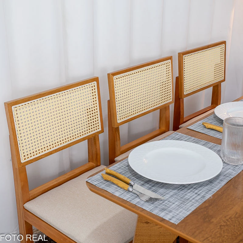 Mesa de Jantar Dubai 160x80 Tampo Londres Cinamomo Cel Móveis + 6 Cad. Santorini Linho Bege Madeira - Minas Plac - Imagem 6