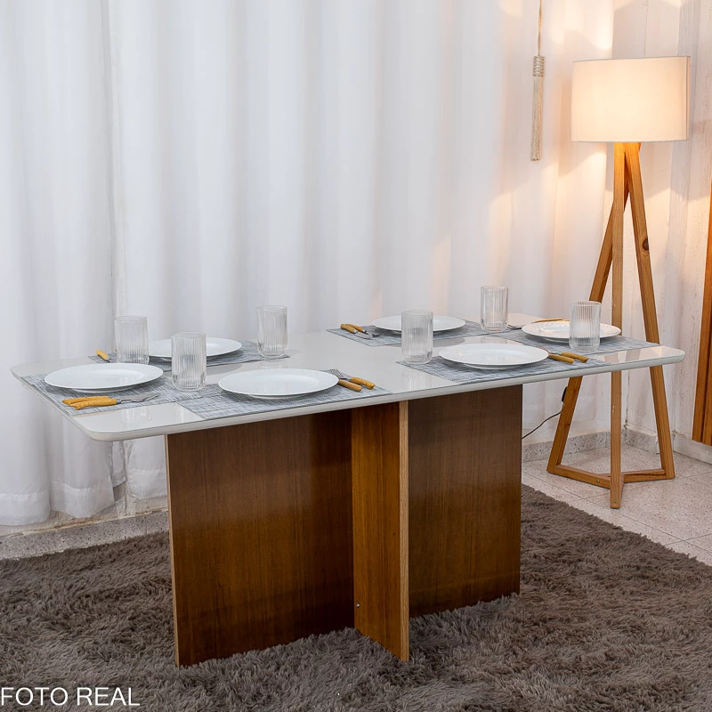 Mesa de Jantar Moscou 160x80 Vidro Off/Base Cinamomo + 6 Cad. Londres Veludo Avelã Madeira Minas Plac - Entregue Montada - Imagem 11