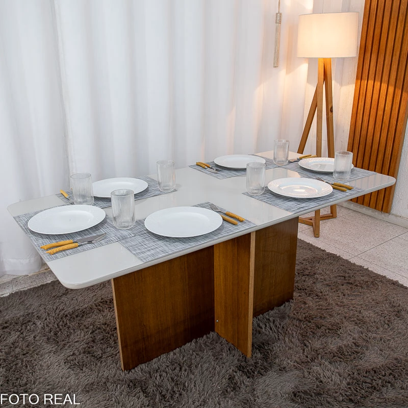Mesa de Jantar Moscou 160x80 Vidro Off/Base Cinamomo + 6 Cad. Londres Veludo Avelã Madeira Minas Plac - Entregue Montada - Imagem 13
