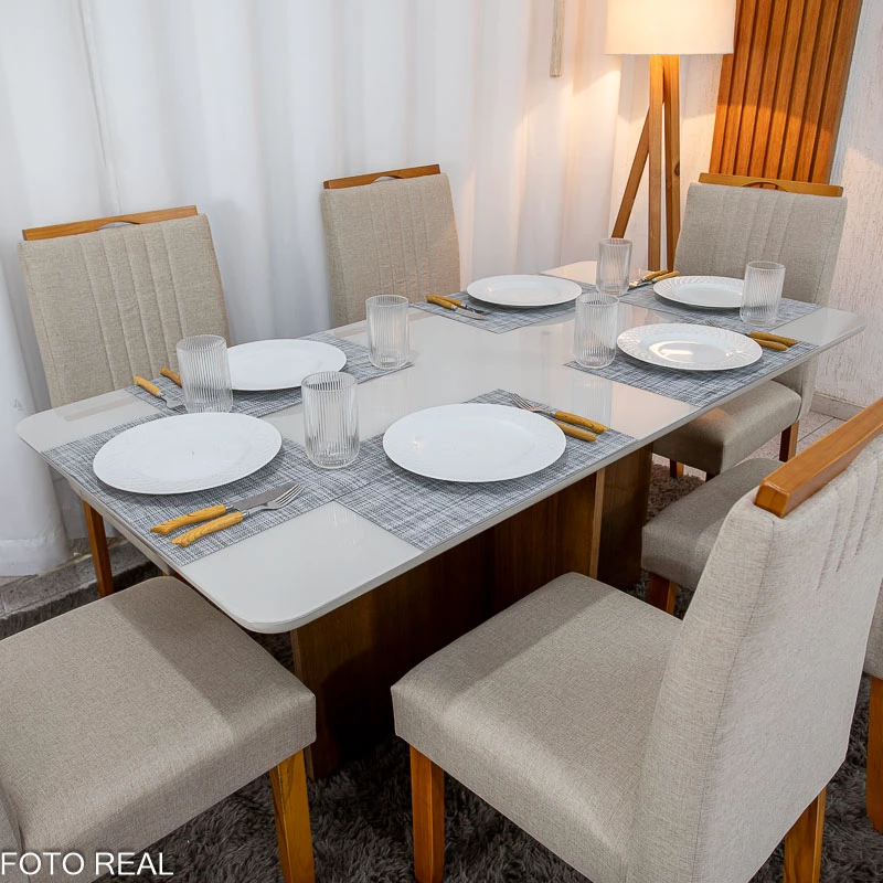 Mesa de Jantar Moscou 160x80 Vidro Off/Base Cinamomo + 6 Cad. Londres Veludo Avelã Madeira Minas Plac - Entregue Montada - Imagem 4