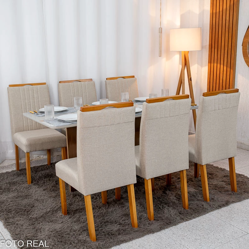 Mesa de Jantar Moscou 160x80 Vidro Off/Base Cinamomo + 6 Cad. Londres Veludo Avelã Madeira Minas Plac - Entregue Montada - Imagem 5