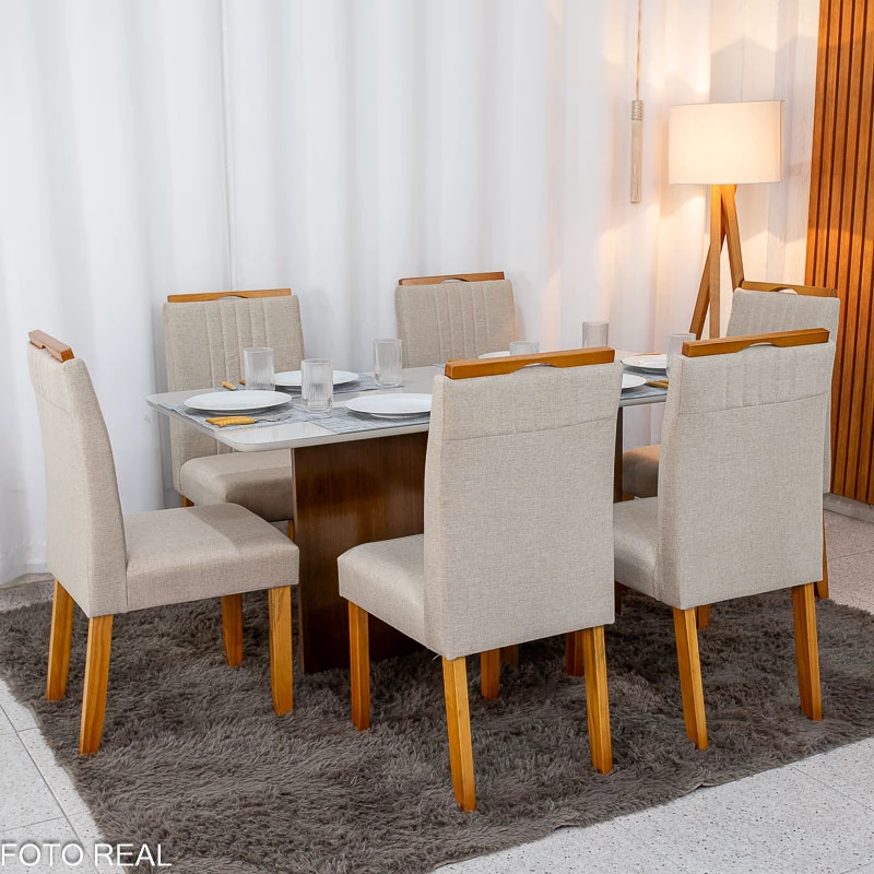 Mesa de Jantar Moscou 160x80 Vidro Off/Base Cinamomo + 6 Cad. Londres Veludo Avelã Madeira Minas Plac - Entregue Montada - Imagem 6