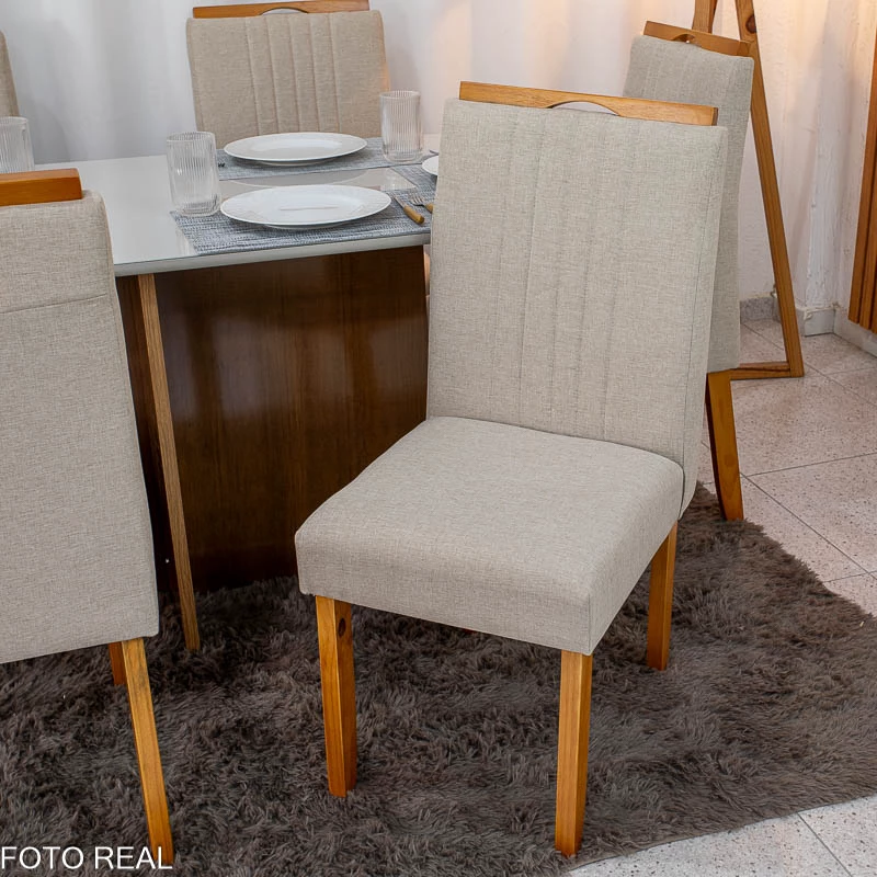 Mesa de Jantar Moscou 160x80 Vidro Off/Base Cinamomo + 6 Cad. Londres Veludo Avelã Madeira Minas Plac - Entregue Montada - Imagem 7
