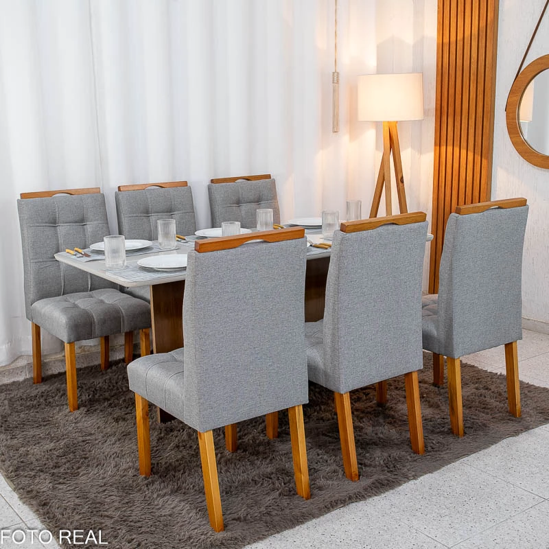 Mesa de Jantar Moscou 160x80 Vidro Off/Base Cinamomo + 6 Cad. Londres Linho Cinza Madeira Minas Plac - Entregue Montada - Imagem 4