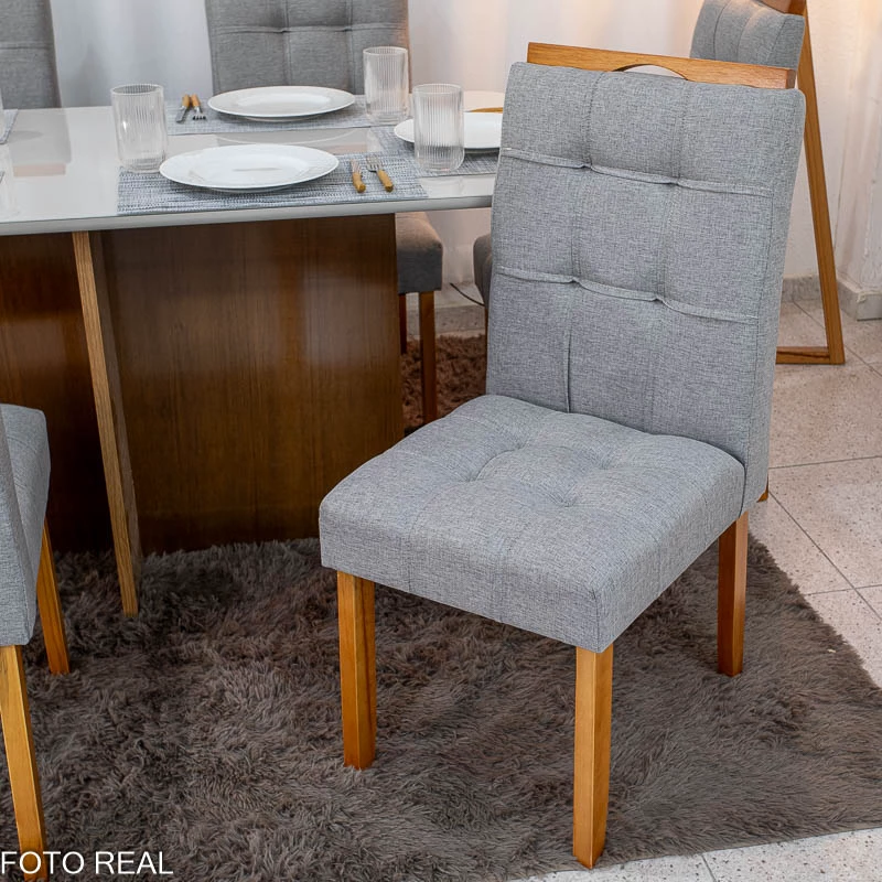 Mesa de Jantar Moscou 160x80 Vidro Off/Base Cinamomo + 6 Cad. Londres Linho Cinza Madeira Minas Plac - Entregue Montada - Imagem 6