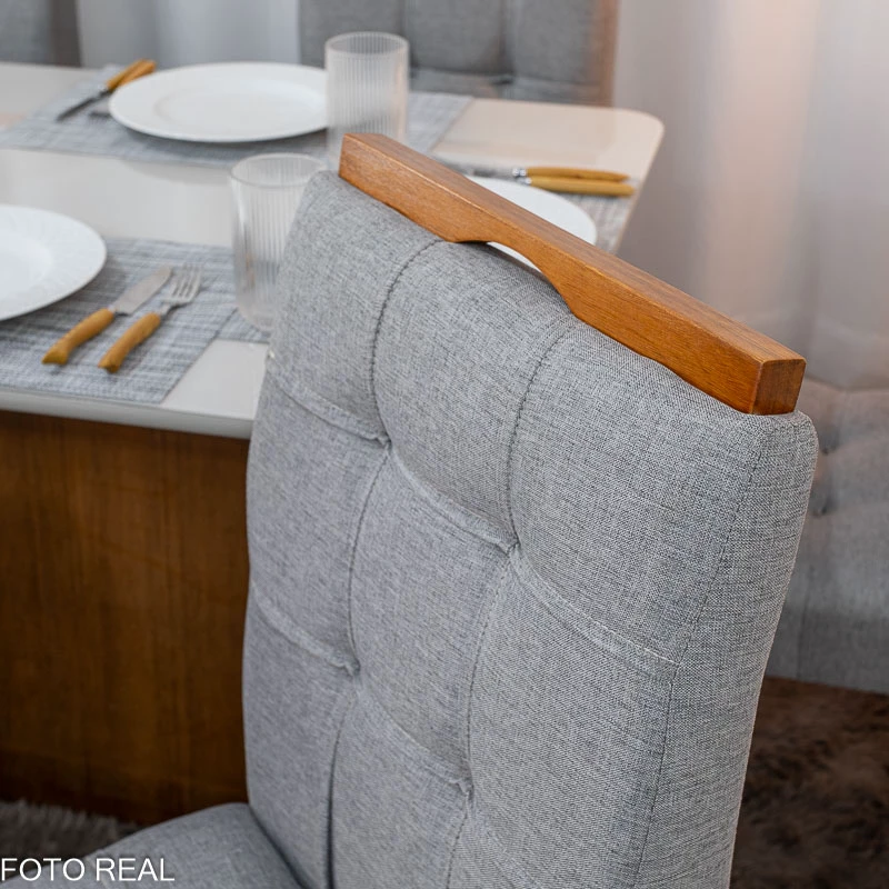 Mesa de Jantar Moscou 160x80 Vidro Off/Base Cinamomo + 6 Cad. Londres Linho Cinza Madeira Minas Plac - Entregue Montada - Imagem 7
