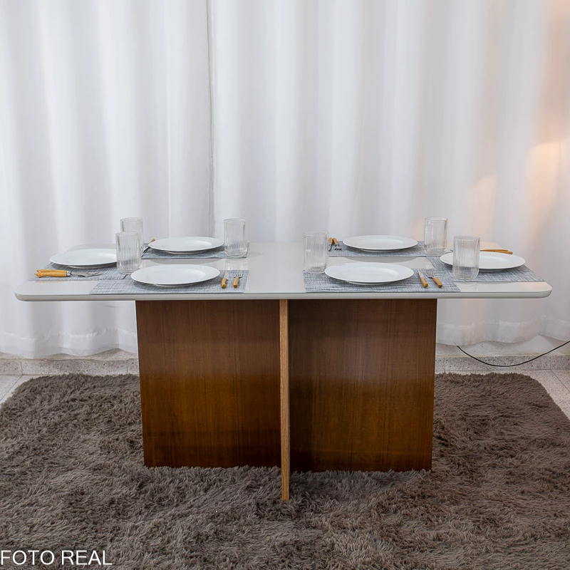 Mesa de Jantar Moscou 160x80 Vidro Off/Base Cinamomo + 6 Cad. Londres Linho Cinza Madeira Minas Plac - Entregue Montada - Imagem 8